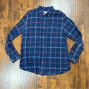 CROFT & BARROW Men’s Flannel Shirt Blue Red Plaid Long Sleeve Size LARGE